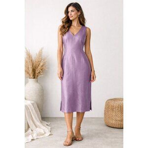 Vintage 100% Silk Sleeveless Midi Dress Fully Lined Lavender Japan